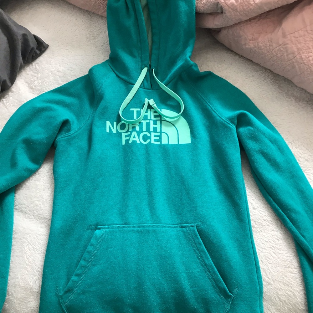 Size small North face blueish green hoodie